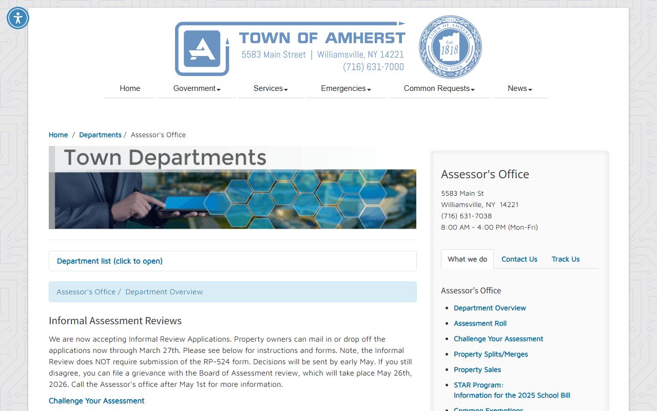 Town of Amherst Assessor property records search portal