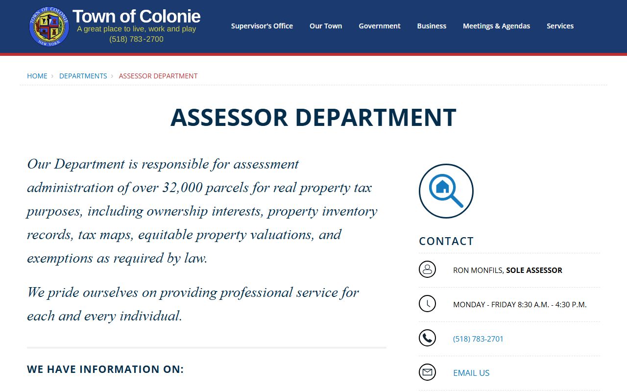 Town of Colonie Assessor property records search portal