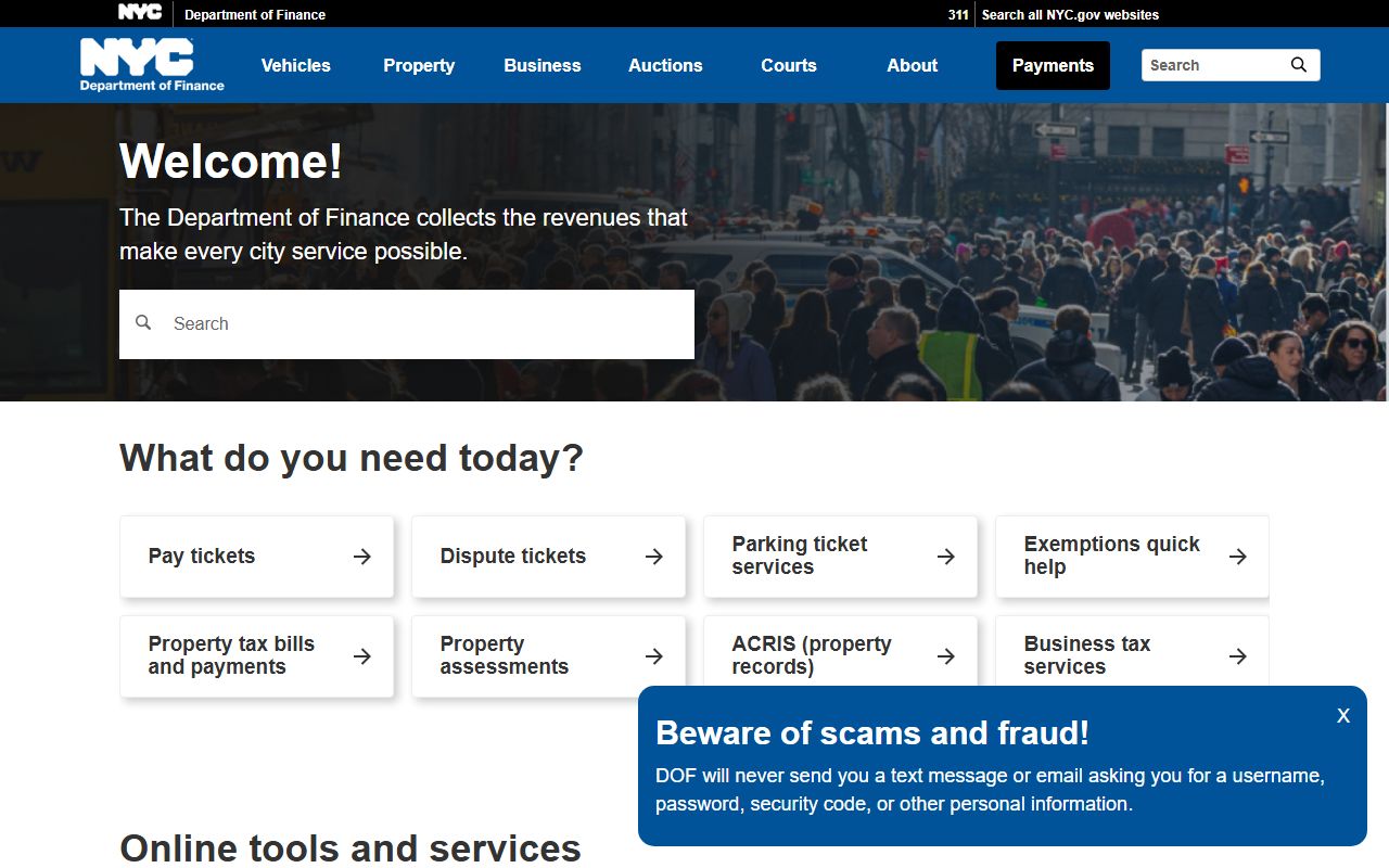 NYC Department of Finance website for Bronx County property records and tax information