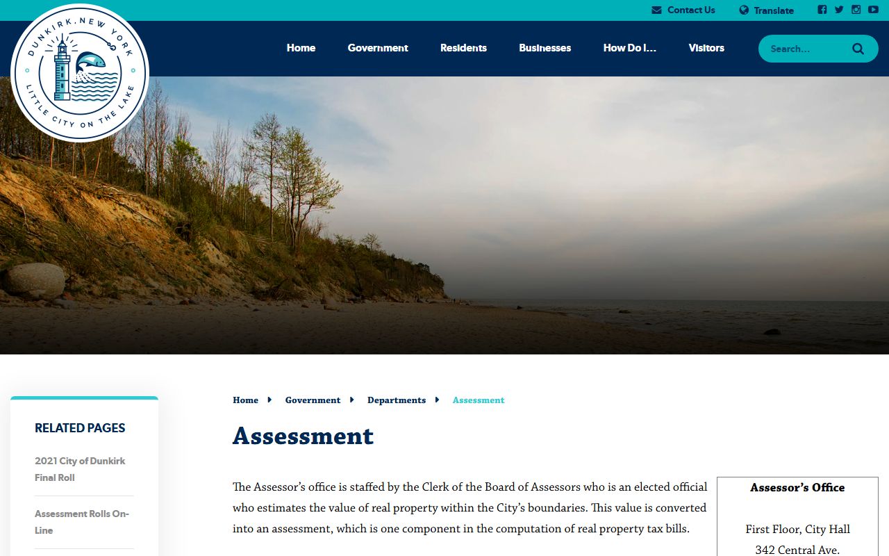 City of Dunkirk Assessment Department website for property assessments in Chautauqua County