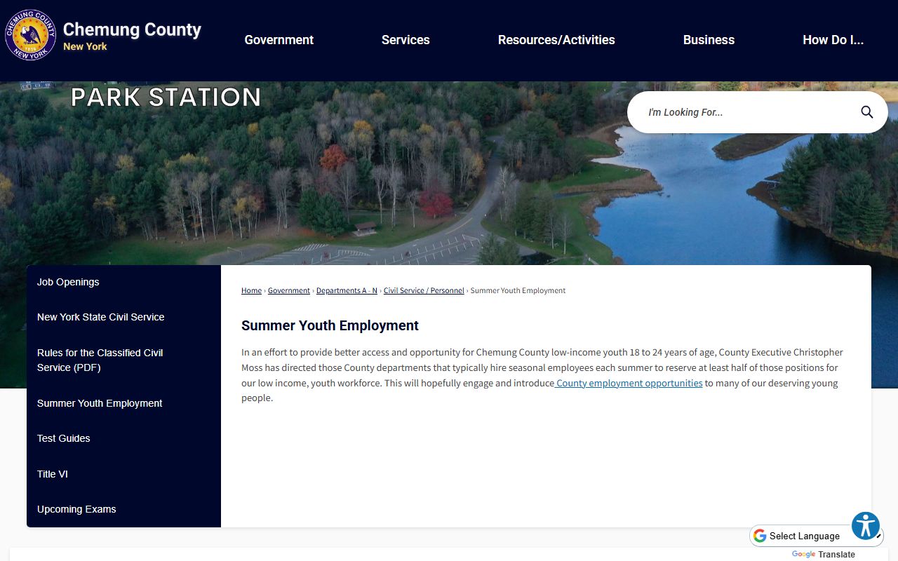 Chemung County Treasurer's Office website for property tax payment and lookup