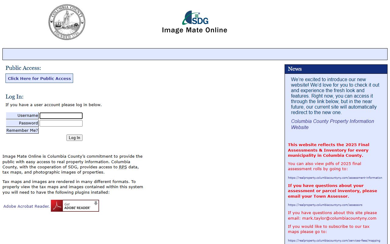 Columbia County property records search portal showing online land record search options