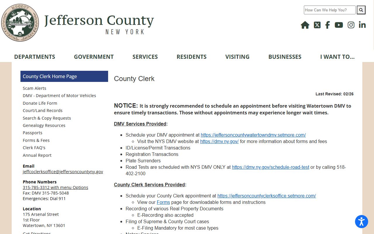 Jefferson County Clerk website showing land records and property recording services