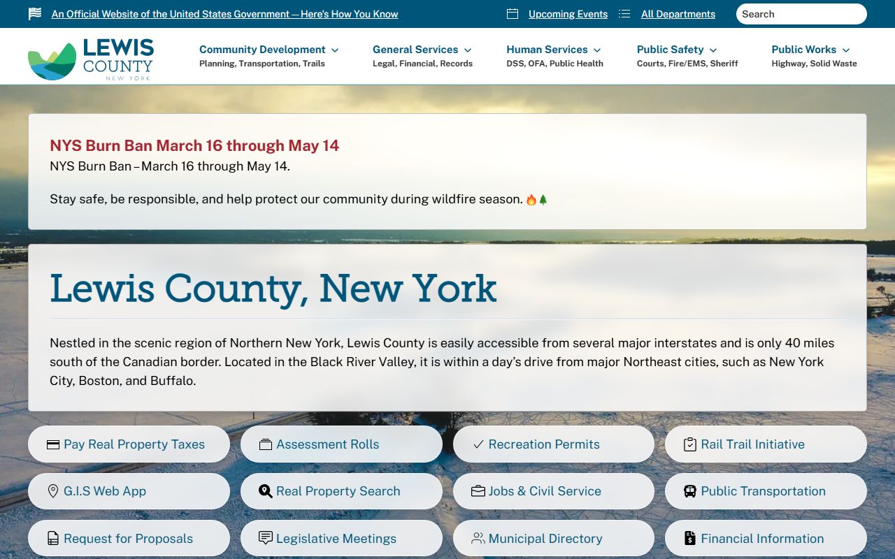 Lewis County Clerk website showing land records and property recording information