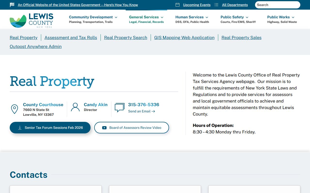 Lewis County Real Property Department showing tax map and assessment resources