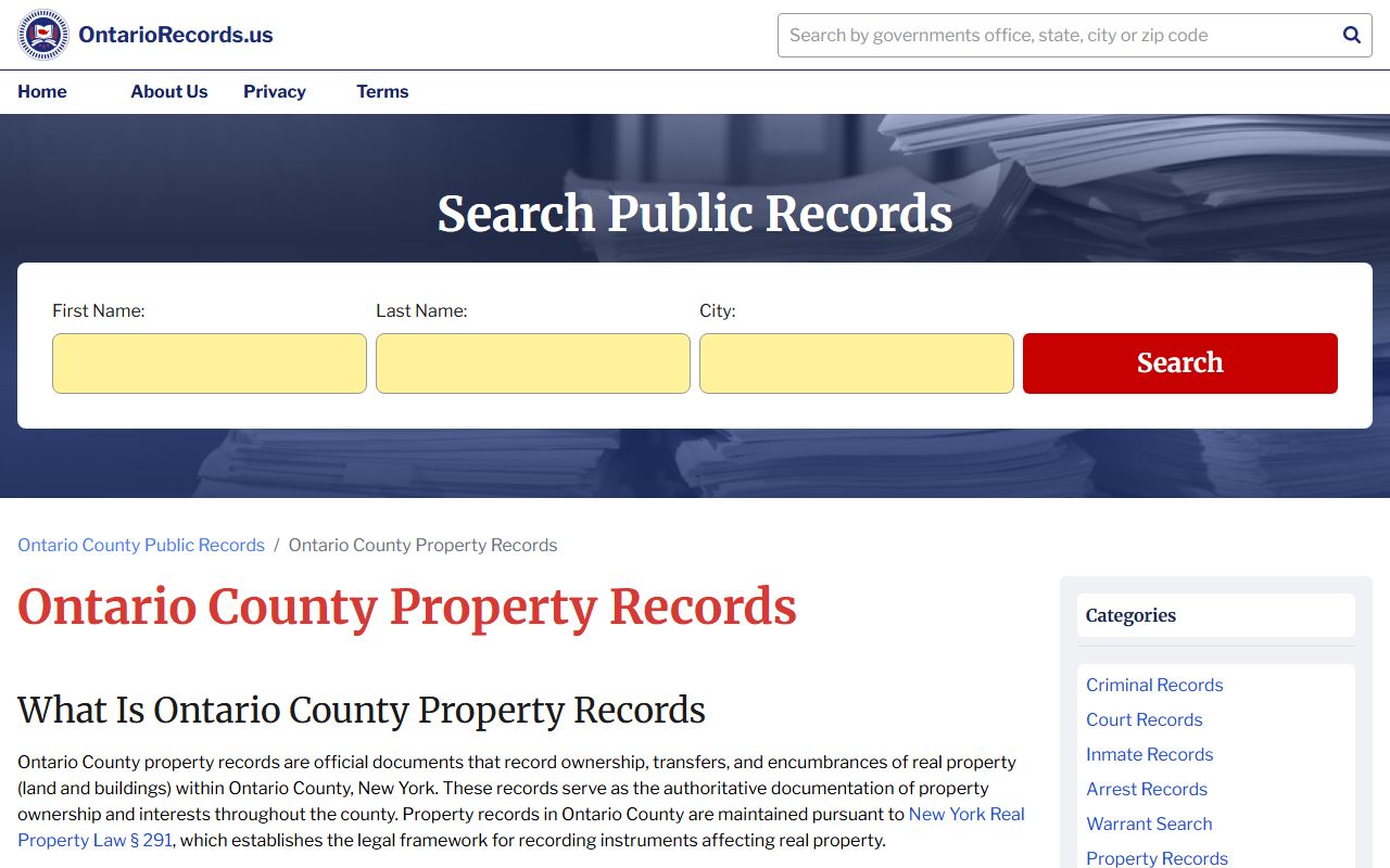 Ontario County Clerk property records search system in Canandaigua