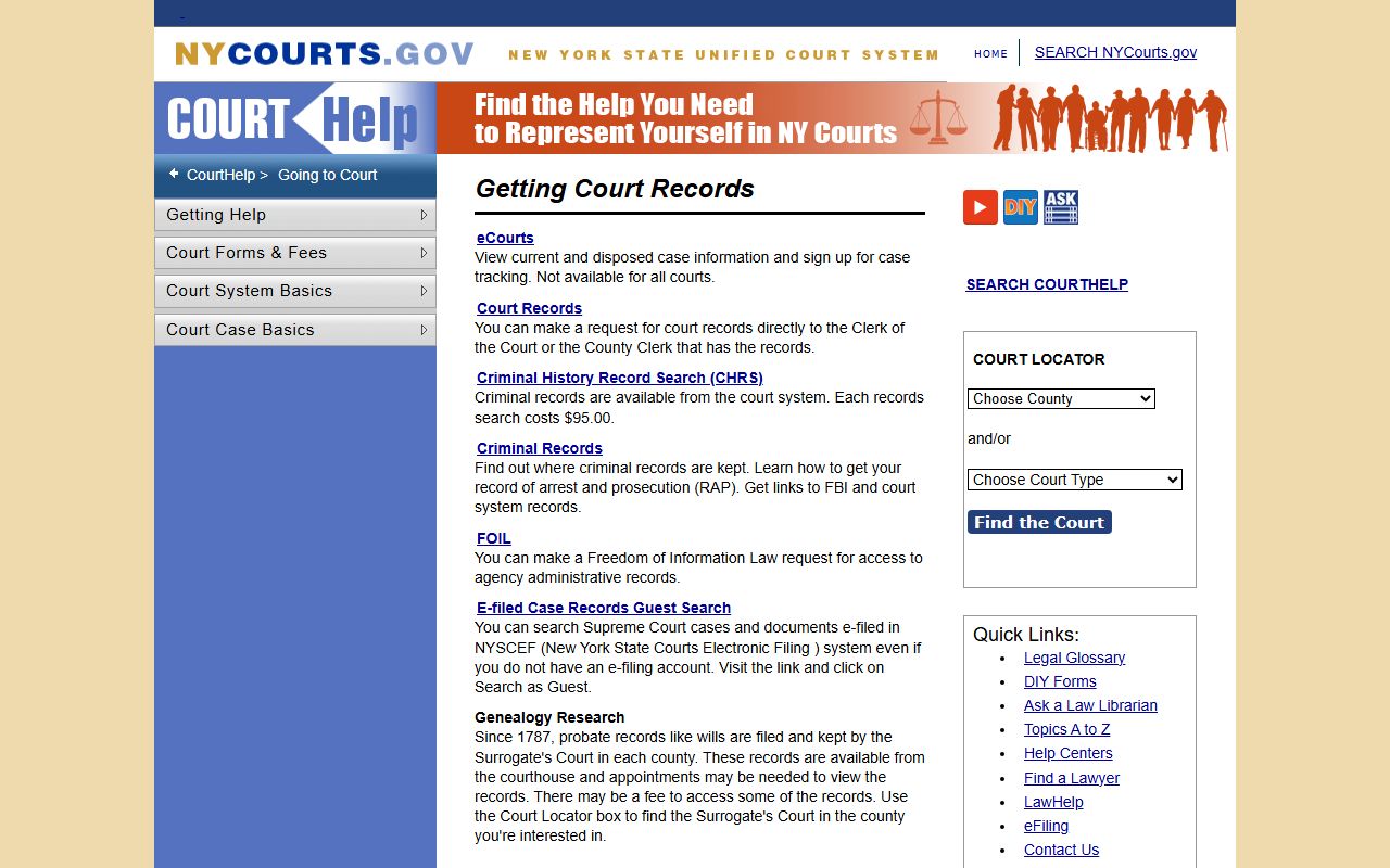 New York State court records system for property-related cases in Tompkins County