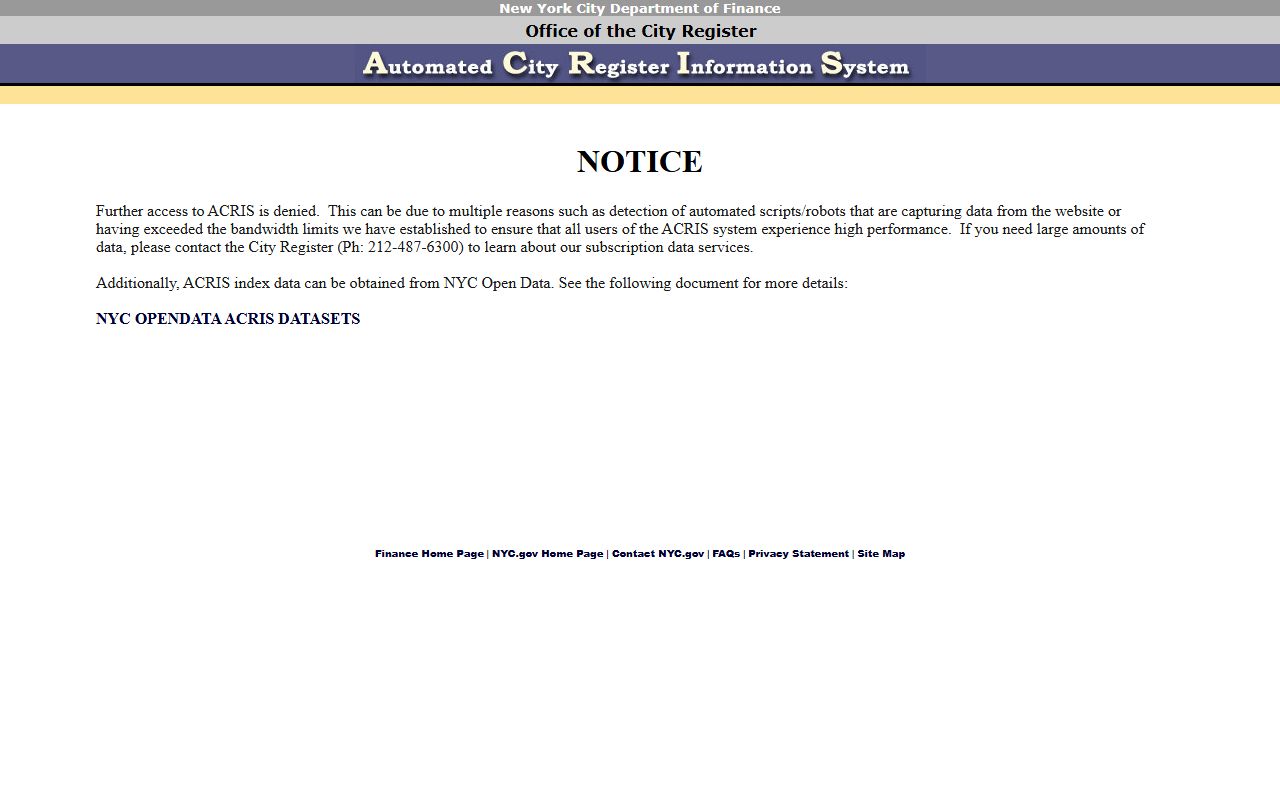NYC ACRIS property records search system for searching deeds and mortgages in New York City